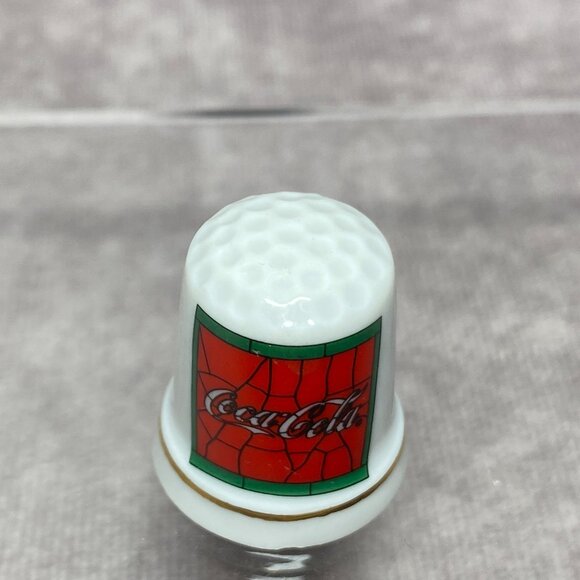 Coca-Cola Porcelain Thimble 1995 Red & Green Stained Glass Collectible Sewing - Picture 4 of 8
